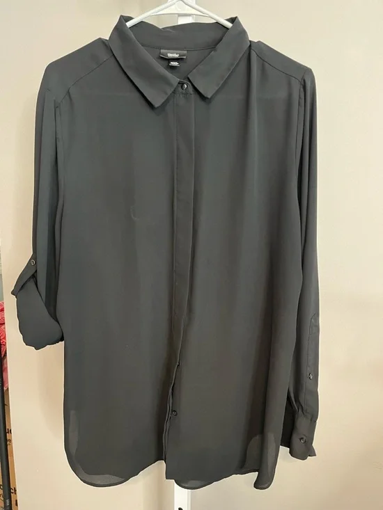 Massimo Black Polyester Button-Down Blouse - Picture 1 of 4